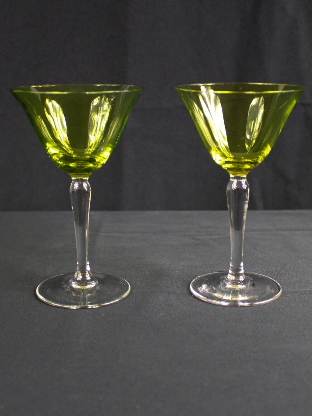 Set of 2 Vintage Light Green Stemmed Cordial Shot Glass MCM 1960s